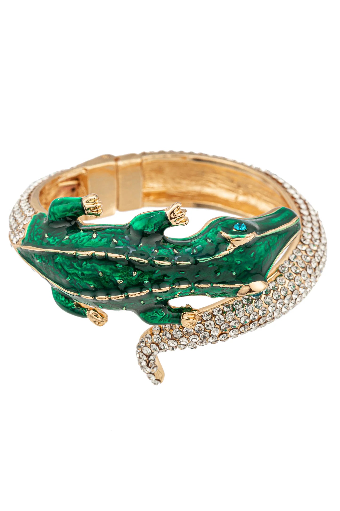 Green and gold bracelet on a white background