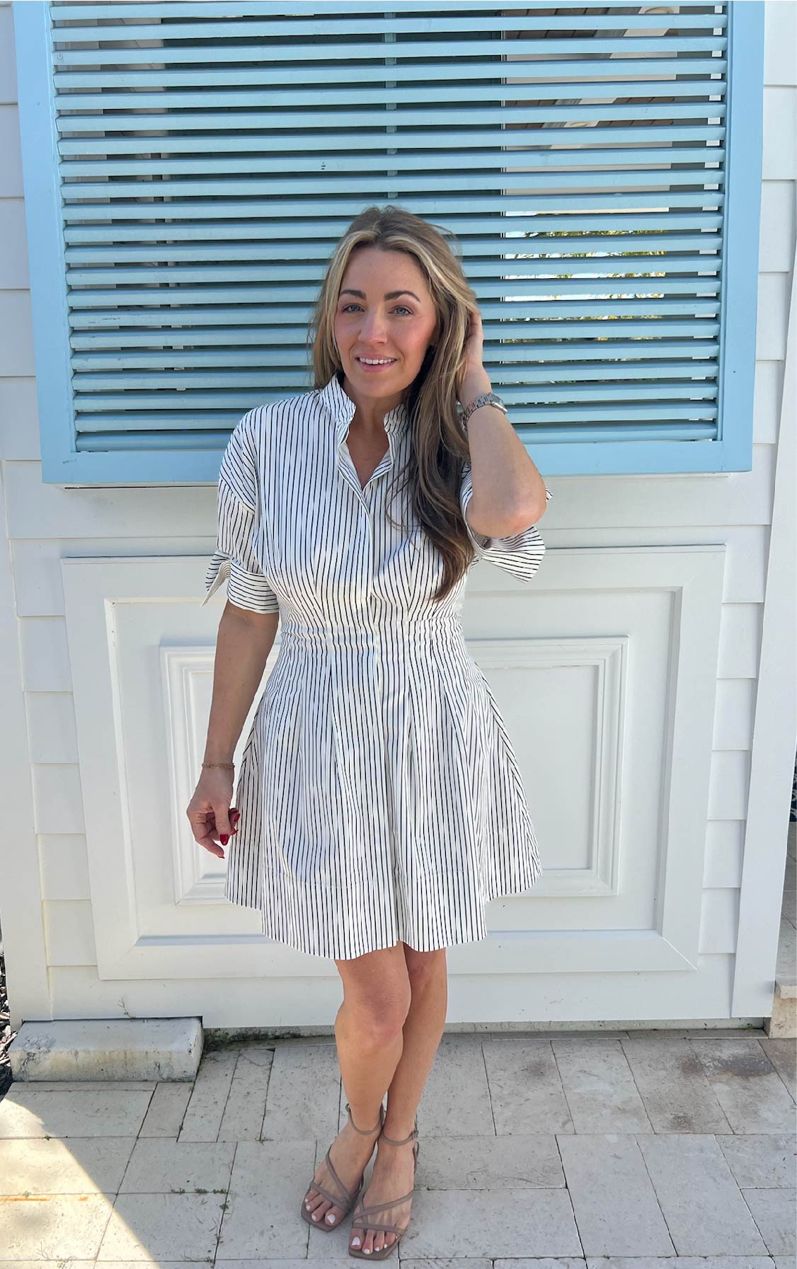 LORENZA STRIPED MINI SHIRT DRESS