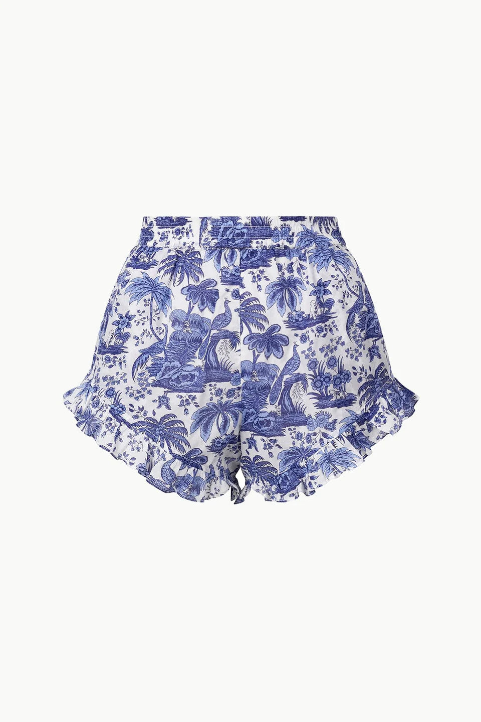 Blue floral shorts on a white background
