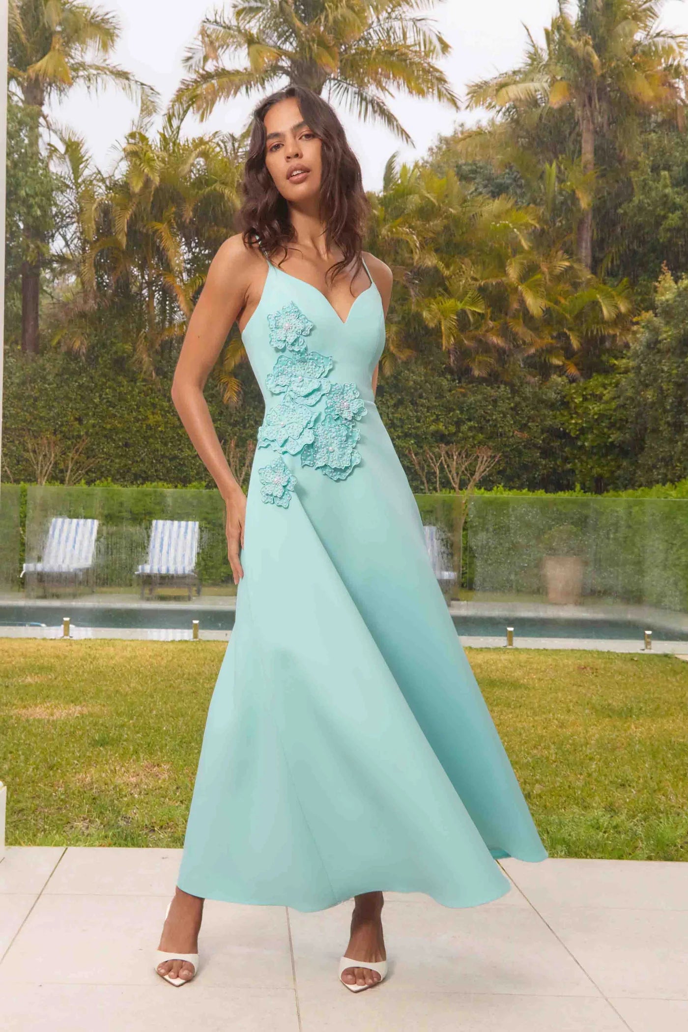 Elliat Stella A-Line Gown in Aqua Blue