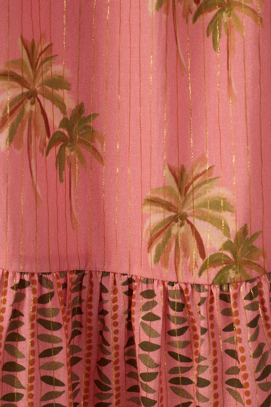Pink curtain with palm tree and leaf pattern