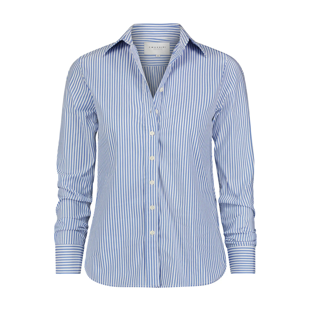 Blue and white striped shirt on a white background