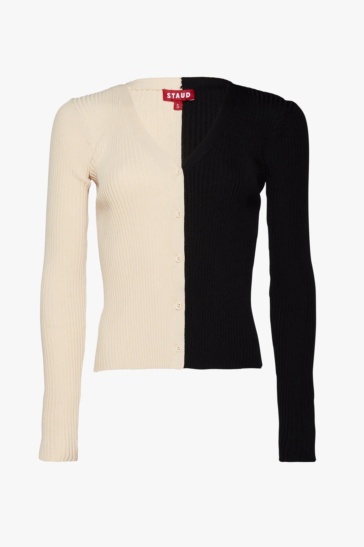 Black and cream longsleeve sweater on a white background