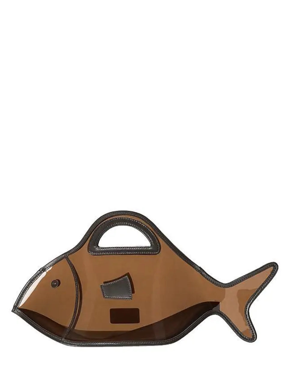 Brown fish-shaped bag on a white background