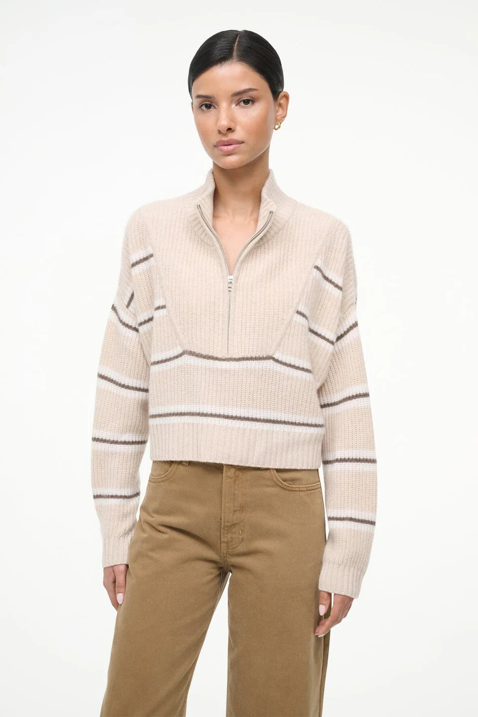 Model wearing Whisper Stripe Sweater