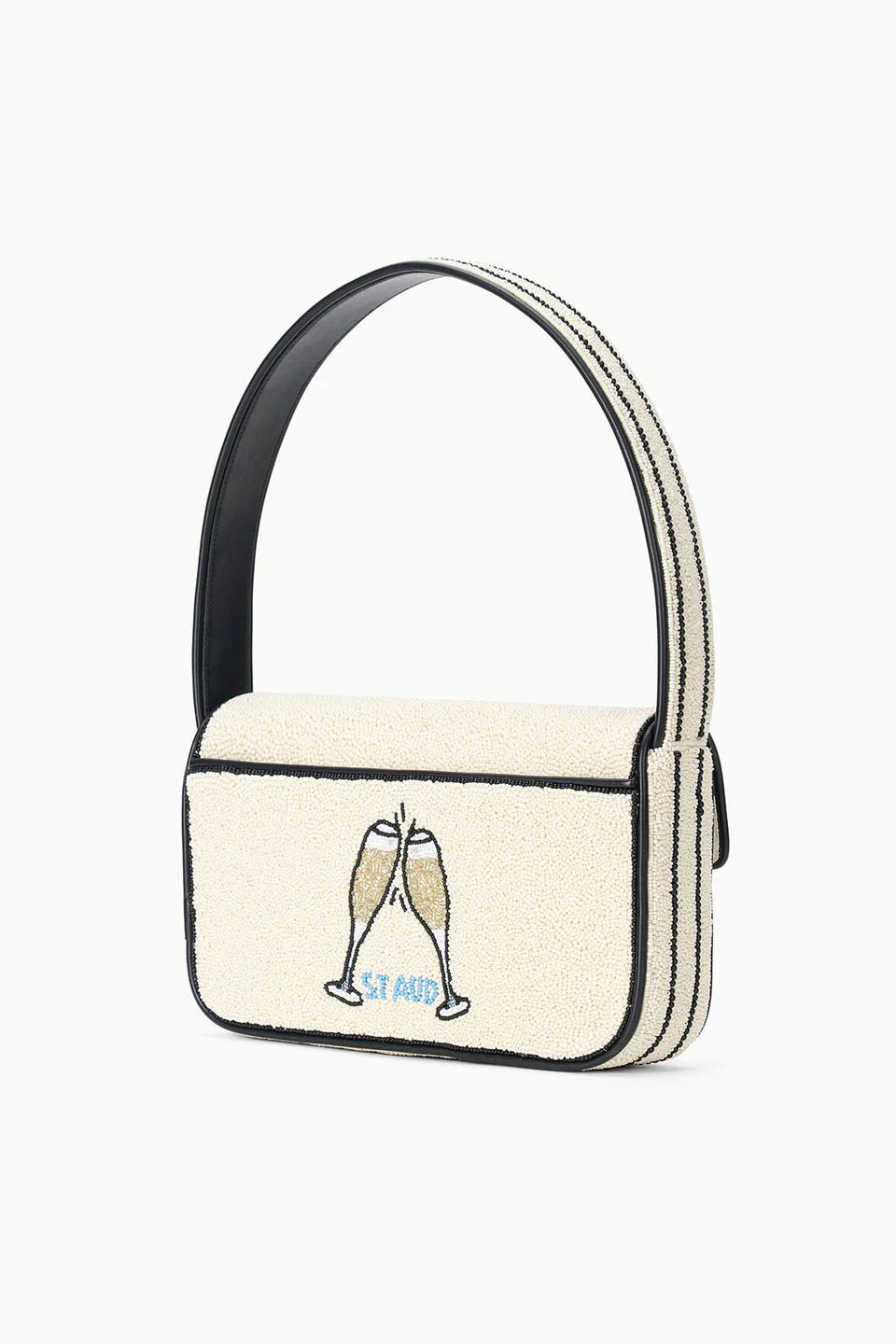 Small handbag with champagne glass design on a white background